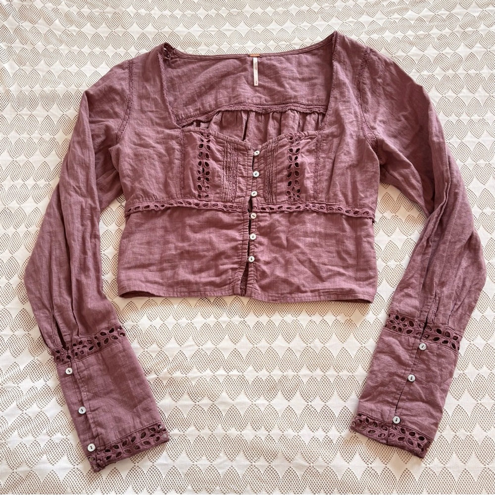 Free People long sleeve eyelet top